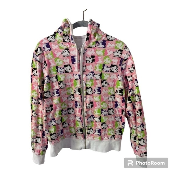 Disney Mickey Mouse Zip-up Graphic Print Reversible Hoodie in Size Small Vintage - Picture 3 of 11